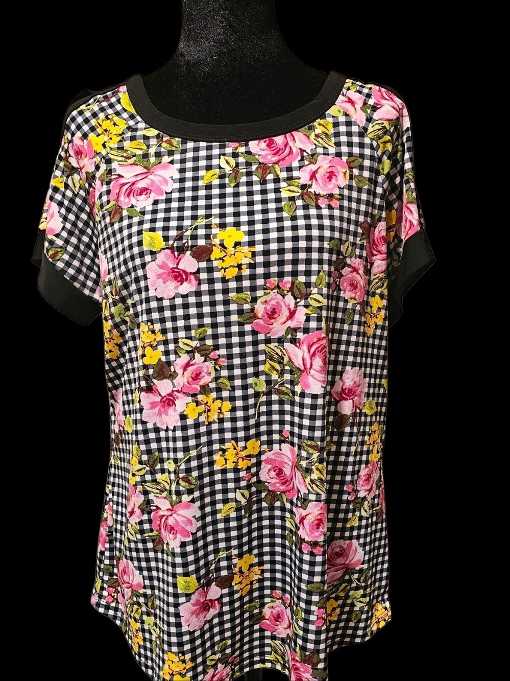 Bright Floral Gingham Short Sleeve Top